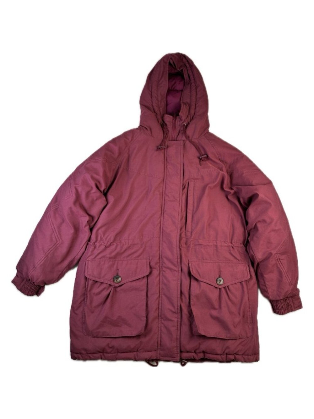 Cabelas Goose Down Parka Jacket Womens Medium Hood Red Zip Puffer